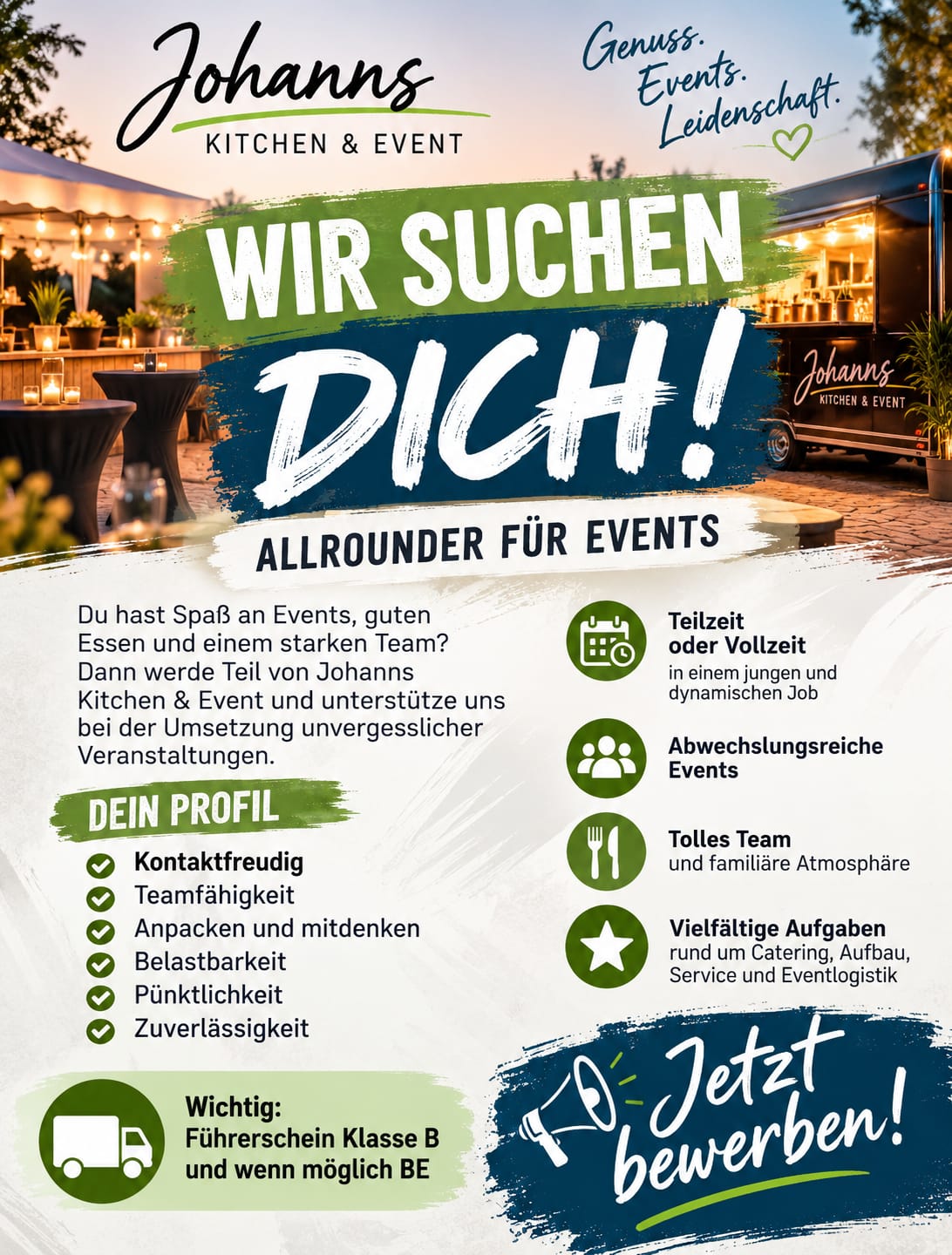 Stellenanzeige: Wir suchen Dich – Allrounder für Events bei Johanns Kitchen & Event